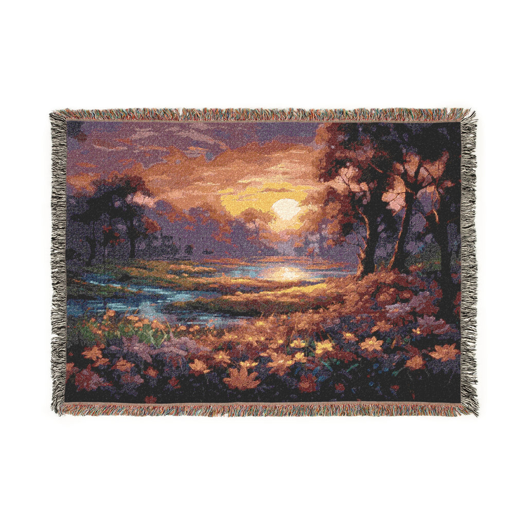 "I am Well" Sunset Woven Blanket |  Landscape Throw for Living Room & Bedroom