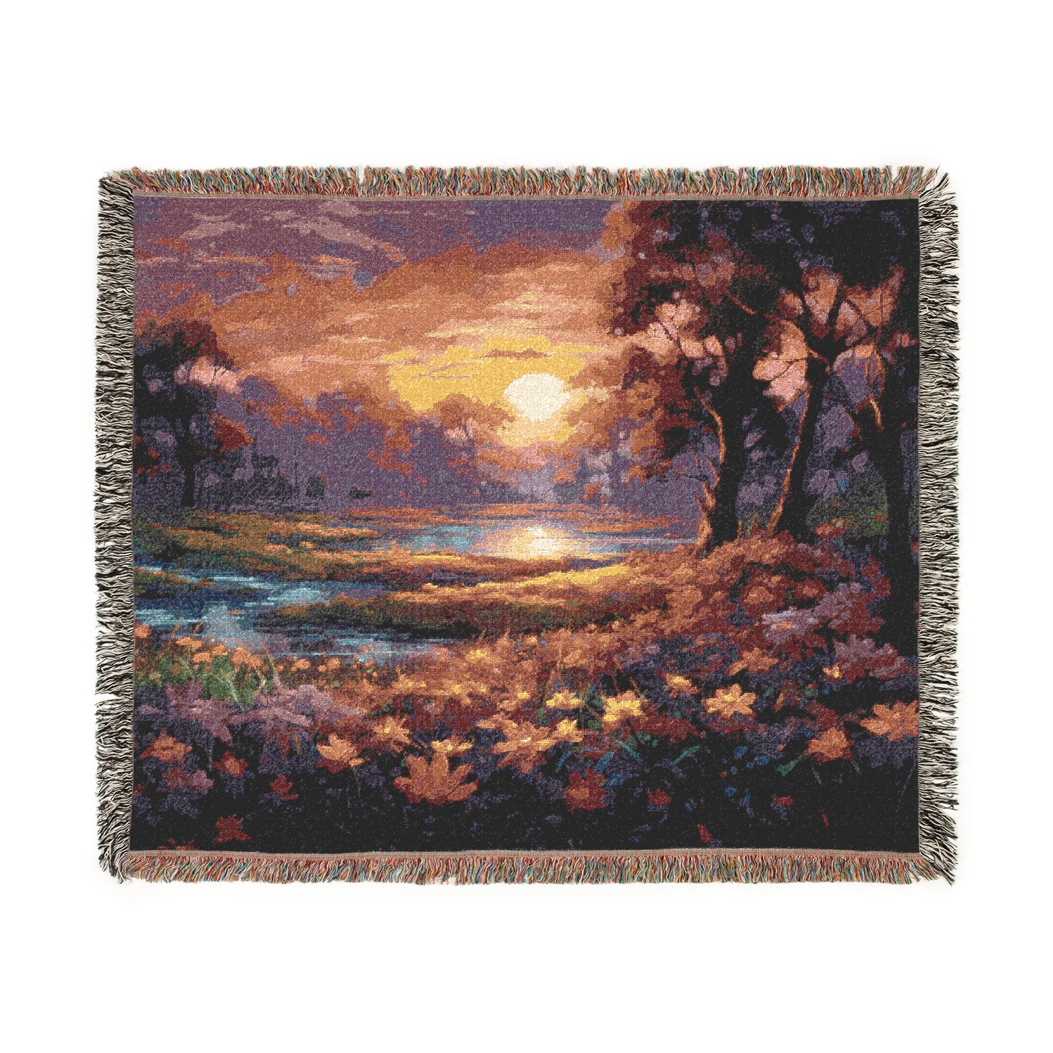 "I am Well" Sunset Woven Blanket |  Landscape Throw for Living Room & Bedroom