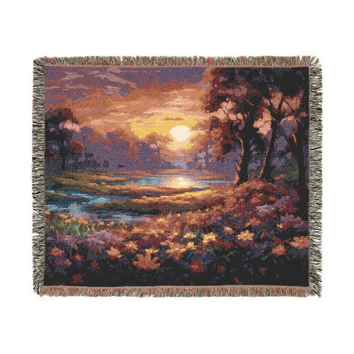 "I am Well" Sunset Woven Blanket |  Landscape Throw for Living Room & Bedroom